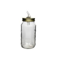 Pour Spout Lid Clear Glass Jar Dispenser with Metal Plastisol-Lined Cap for Vintage Olive Oil