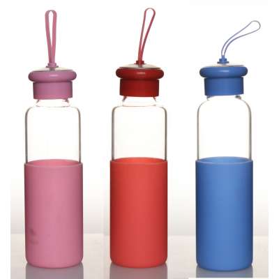 Borosilicate Glass Craft decorating glass water bottle Drinking glass decorations with silicone sleeve