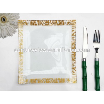 Chinese manufacturer cheap clear gold glass charger plate