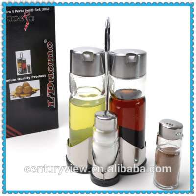 stainless steel condiment holders glass cruet bottle vinegar oil glass condiment set