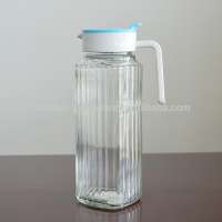 Cheap lines decorated square 1 L water jar set water bottle jar