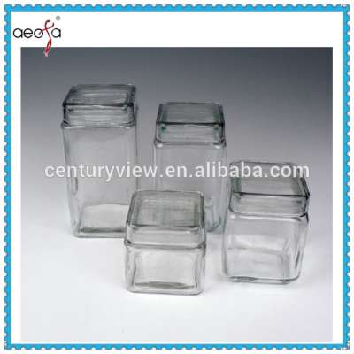 4pcs/Set Square Giant Glass Jars With Glass Lid For Food Storage Wholesale